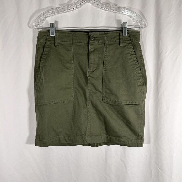 Liverpool Short Skirt Women's 8 Green Denim Pockets Cototn Blend Button Zip - Picture 1 of 7